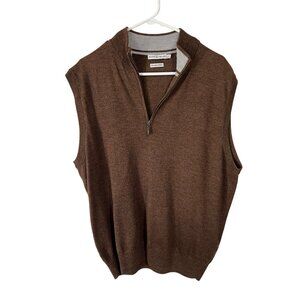 Peter Millar Mens Brown 100% Merino Wool Sleeveless 1/4 Zip Sweater Vest Size L